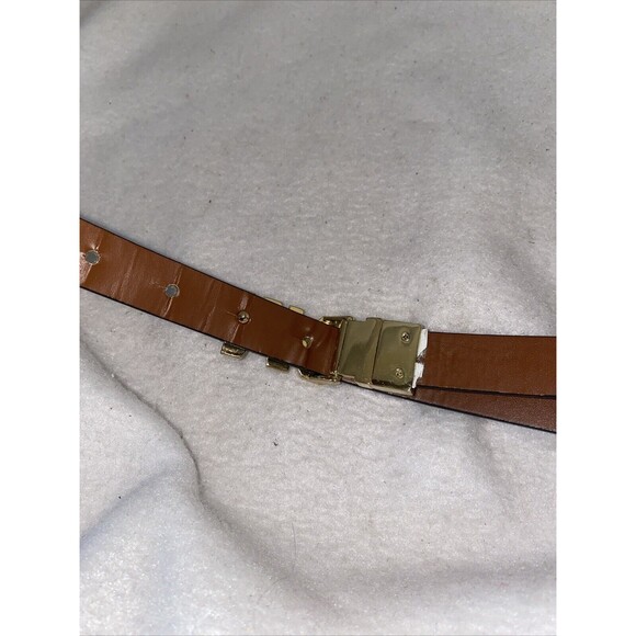 Michael Kors Belt gold metal logo Two Tone MK Logo Buckle Brown Luxury Scuffs - Picture 6 of 8
